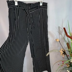 Black & White Stripe Wide Leg Pants Trousers